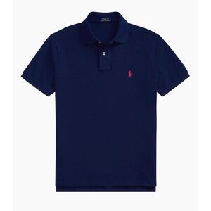 Polo Ralph Lauren Mens XL Navy Blue Short Sleeve Mesh Pique Polo Red Pony Logo